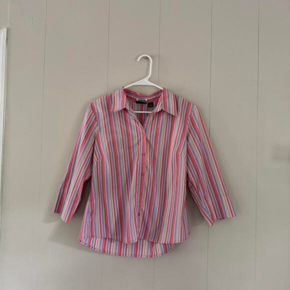 Vintage ALC pink cottage y2k 7/8 length sleeve button up blouse women's largeP - Picture 1 of 6